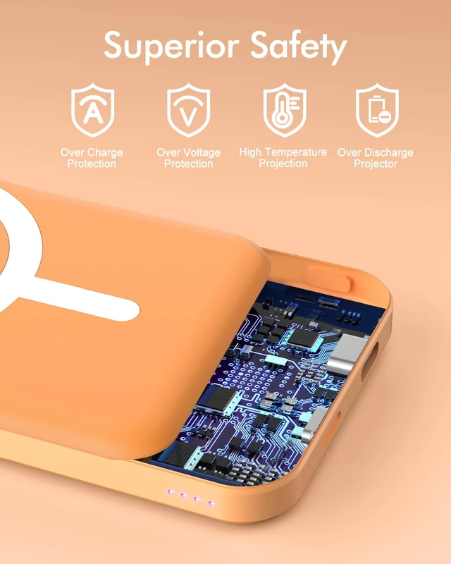 Alt view image 7 of 7 - for MagSafe Power Bank 5000mAh, Ultra-Slim Magnetic Portable Charger | 20W PD Fast Charging, Travel Essentials with USB-C Cable, Wireless Battery Pack for iPhone 17/16/15/14/13/12 Series-Orange