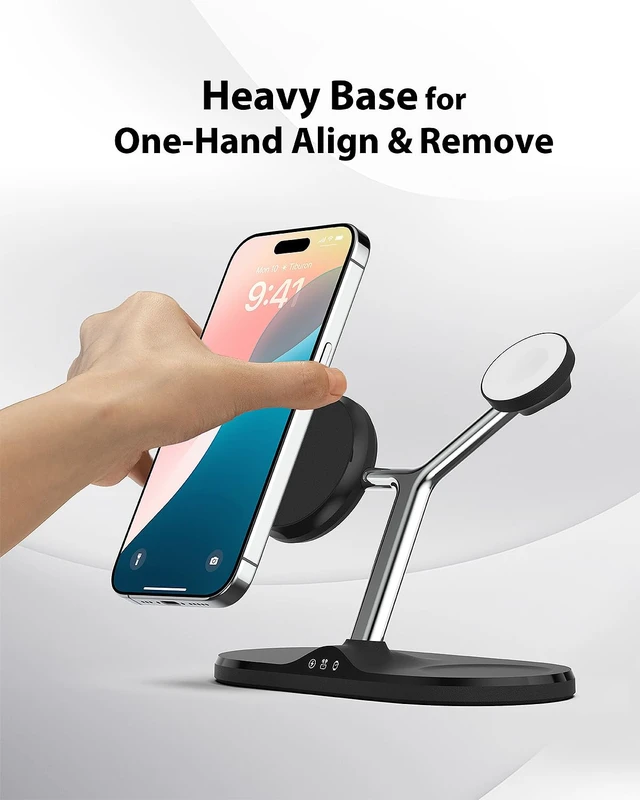 Alt view image 3 of 7 - 3 in 1 Wireless Charging Station for Apple Devices with MagSafe | Charging for iPhone 17/Air/16/15/14/13, AirPods, Apple Watch, Weighted Stable Charging Stand
