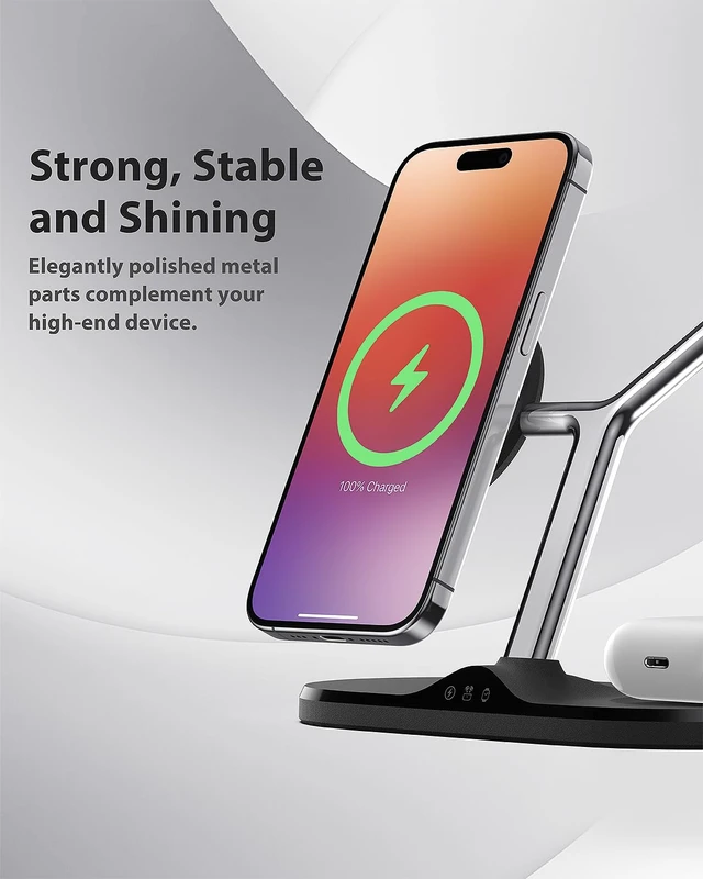Alt view image 5 of 7 - 3 in 1 Wireless Charging Station for Apple Devices with MagSafe | Charging for iPhone 17/Air/16/15/14/13, AirPods, Apple Watch, Weighted Stable Charging Stand