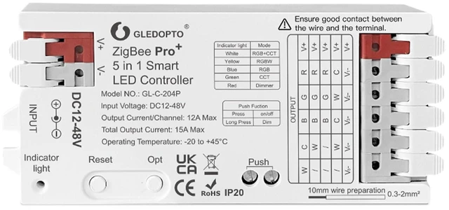 Main image of ZigBee3.0 LED Controller Pro Smart Home 5 in 1 RGBCCT RGBW RGB CCT WWCW Dimmer DC 12-48V 15A Max PWM Dimming Analog LED Strip Light Work with Hub Bridge Alexa Conbee etc (Hub Required)