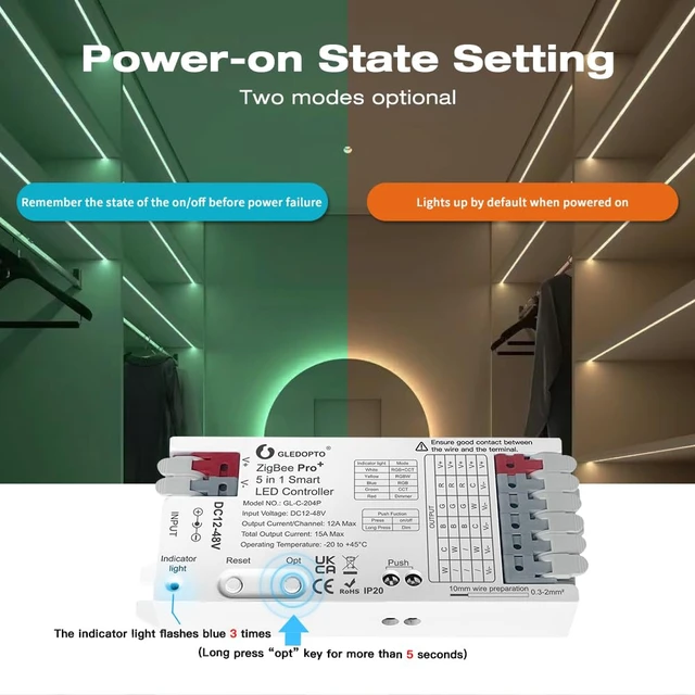 Alt view image 5 of 7 - ZigBee3.0 LED Controller Pro Smart Home 5 in 1 RGBCCT RGBW RGB CCT WWCW Dimmer DC 12-48V 15A Max PWM Dimming Analog LED Strip Light Work with Hub Bridge Alexa Conbee etc (Hub Required)