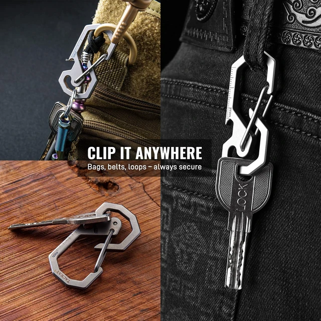 Alt view image 4 of 6 - Compact Carabiner Keychain Clip, Titanium EDC key holder, Anti-Lost Keychain Hook, Multi-tool Bottle Opener Keychain, Quick Released Backpack Clasp