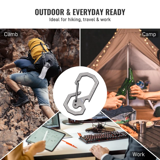 Alt view image 5 of 6 - Compact Carabiner Keychain Clip, Titanium EDC key holder, Anti-Lost Keychain Hook, Multi-tool Bottle Opener Keychain, Quick Released Backpack Clasp