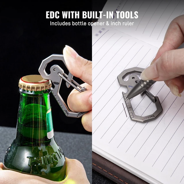 Alt view image 3 of 6 - Compact Carabiner Keychain Clip, Titanium EDC key holder, Anti-Lost Keychain Hook, Multi-tool Bottle Opener Keychain, Quick Released Backpack Clasp