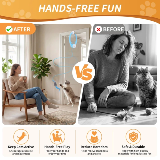 Alt view image 3 of 7 - Interactive Cat Toys for Indoor Cats, Clip-On Automatic Flying Mouse | USB Rechargeable, Doorway Hanging, Self Play Chase Hunt Activity, Reduces Boredom, Exercise for Kittens & Adults