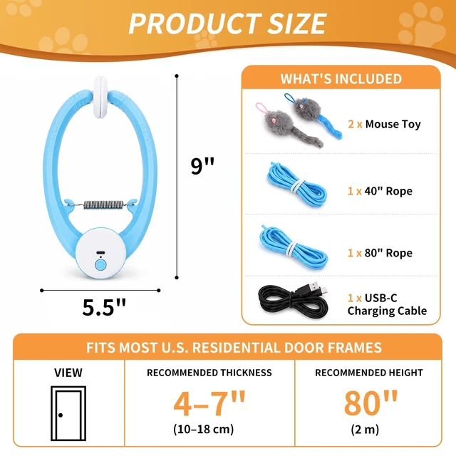 Alt view image 6 of 7 - Interactive Cat Toys for Indoor Cats, Clip-On Automatic Flying Mouse | USB Rechargeable, Doorway Hanging, Self Play Chase Hunt Activity, Reduces Boredom, Exercise for Kittens & Adults