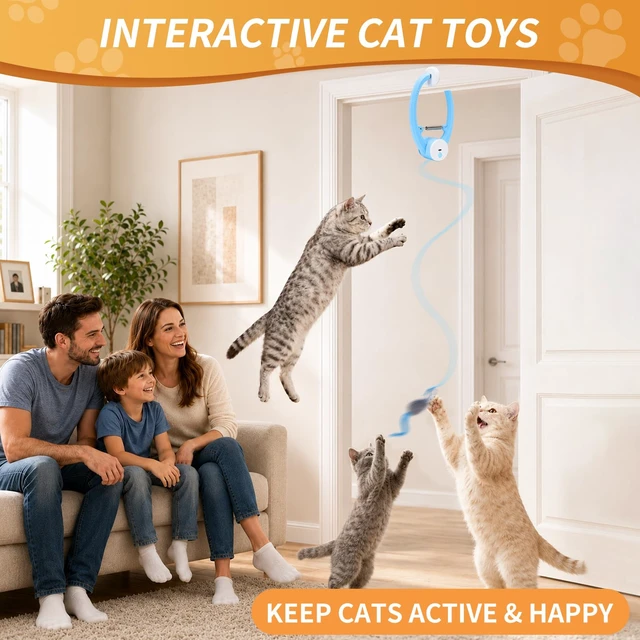 Alt view image 5 of 7 - Interactive Cat Toys for Indoor Cats, Clip-On Automatic Flying Mouse | USB Rechargeable, Doorway Hanging, Self Play Chase Hunt Activity, Reduces Boredom, Exercise for Kittens & Adults