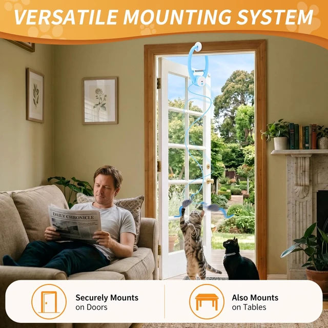 Alt view image 7 of 7 - Interactive Cat Toys for Indoor Cats, Clip-On Automatic Flying Mouse | USB Rechargeable, Doorway Hanging, Self Play Chase Hunt Activity, Reduces Boredom, Exercise for Kittens & Adults