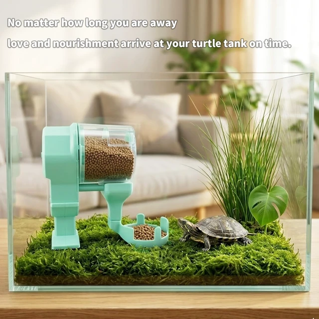 Alt view image 3 of 7 - Automatic Turtle Tank Feeder, Auto Turtle Dispenser with 24/48-Hour Timing Function. 7.1 Oz Large Capacity, Adjustable Dispensing Amount. Compatible with pellets, Flakes and Stick Feed.