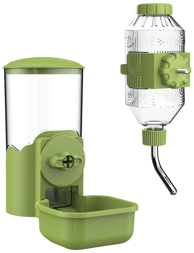 Main image of Automatic Pet Food Water Dispenser, Auto Gravity Pet Feeder Water Bottle Set for Cage, Feeding Station for Puppy Kitten Rabbit Guinea Pigs Chinchilla Ferret Hedgehog (Green)
