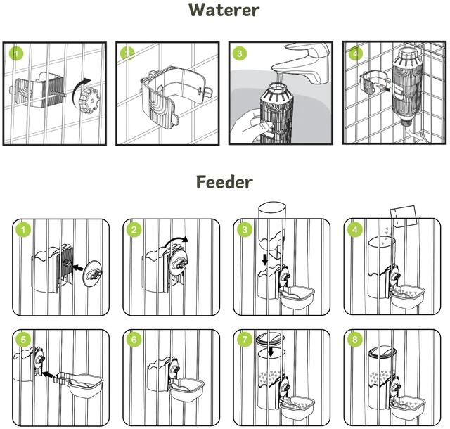 Alt view image 5 of 6 - Automatic Pet Food Water Dispenser, Auto Gravity Pet Feeder Water Bottle Set for Cage, Feeding Station for Puppy Kitten Rabbit Guinea Pigs Chinchilla Ferret Hedgehog (Green)