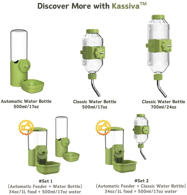 Alt view image 6 of 6 - Automatic Pet Food Water Dispenser, Auto Gravity Pet Feeder Water Bottle Set for Cage, Feeding Station for Puppy Kitten Rabbit Guinea Pigs Chinchilla Ferret Hedgehog (Green)