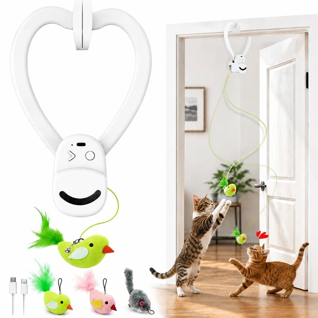 Main image of Interactive Cat Toys for Indoor Cats, Clip-On Automatic Flying Bird | USB Rechargeable Self-Play with Interchangeable Bird & Mouse Attachments for Bored Kittens and Adult Cats