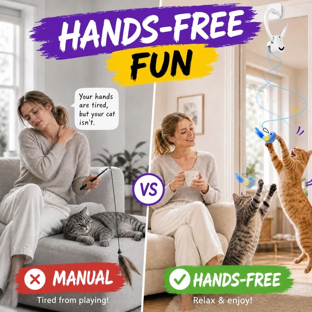 Alt view image 3 of 7 - Interactive Cat Toys for Indoor Cats, Clip-On Automatic Flying Bird | USB Rechargeable Self-Play with Interchangeable Bird & Mouse Attachments for Bored Kittens and Adult Cats