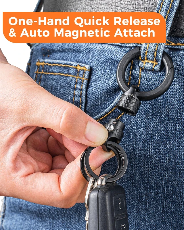 Alt view image 3 of 6 - Quick Release Magnetic Keychain, Detachable Magnet Key Chain | 2 Button Anti-drop Lock, One-handed Quick Detach, Tangle-free 360° Swivel