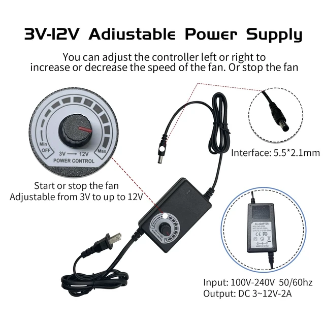 Alt view image 5 of 6 - 120mm Variable Speed Axial Muffin PC Fan with Controller, 2Pack