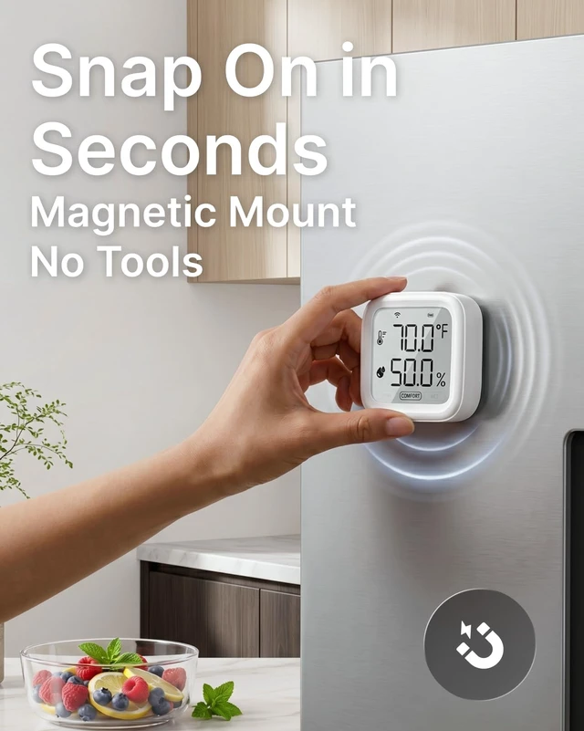 Alt view image 4 of 6 - Wi-Fi Smart Thermometer & Hygrometer STH2W | WiFi Indoor Temperature and Humidity Monitor, App Alerts, 656 ft Long Range, Magnetic Mount for Bedroom, Nursery, Greenhouse
