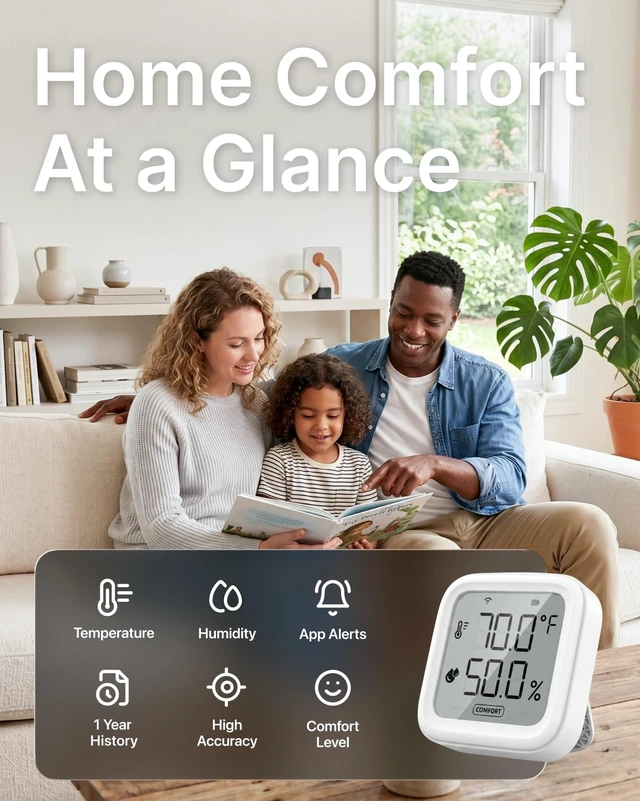 Alt view image 6 of 6 - Wi-Fi Smart Thermometer & Hygrometer STH2W | WiFi Indoor Temperature and Humidity Monitor, App Alerts, 656 ft Long Range, Magnetic Mount for Bedroom, Nursery, Greenhouse