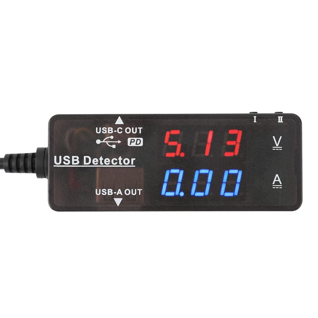 Alt view image 2 of 7 - USB Tester, USB-A USB-C 2.0 Multimeter Dual USB Ports PD QC 3.0 Battery Charger Monitor, Copper Alligator Clips with Wire Female and Male USB Connector Test Leads for Testing Circuit 2x18AWG 3-5A