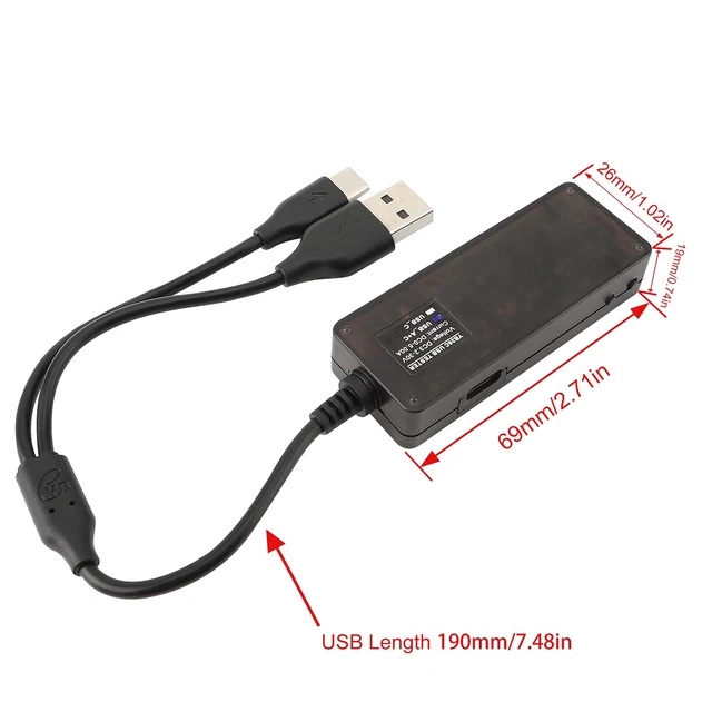 Alt view image 5 of 7 - USB Tester, USB-A USB-C 2.0 Multimeter Dual USB Ports PD QC 3.0 Battery Charger Monitor, Copper Alligator Clips with Wire Female and Male USB Connector Test Leads for Testing Circuit 2x18AWG 3-5A