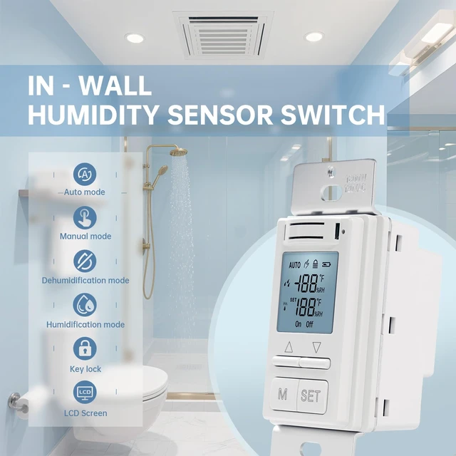 Alt view image 2 of 7 - Smart Humidity Sensor Switch, Auto Bathroom Fan Control with Real-Time LCD Display, for Bathroom Basement Garage Moisture Protection, Neutral Wire Required