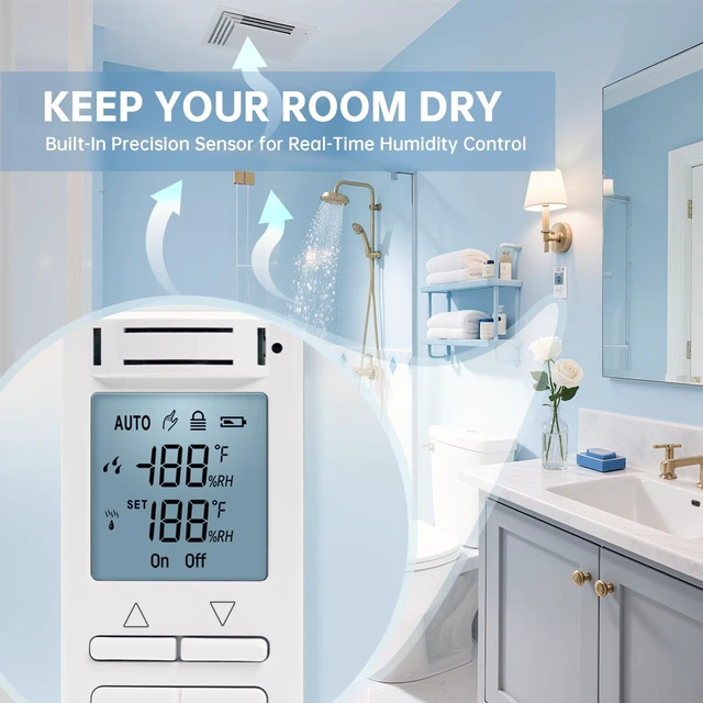 Alt view image 3 of 7 - Smart Humidity Sensor Switch, Auto Bathroom Fan Control with Real-Time LCD Display, for Bathroom Basement Garage Moisture Protection, Neutral Wire Required