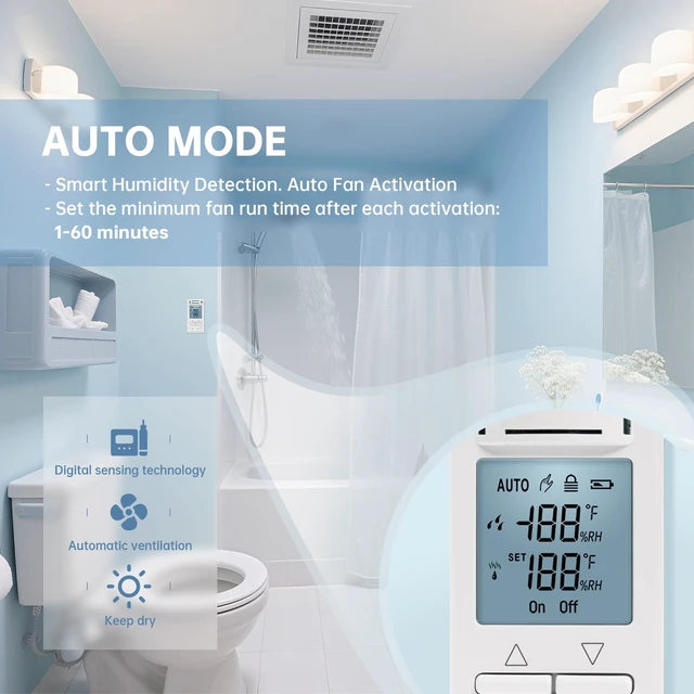 Alt view image 4 of 7 - Smart Humidity Sensor Switch, Auto Bathroom Fan Control with Real-Time LCD Display, for Bathroom Basement Garage Moisture Protection, Neutral Wire Required