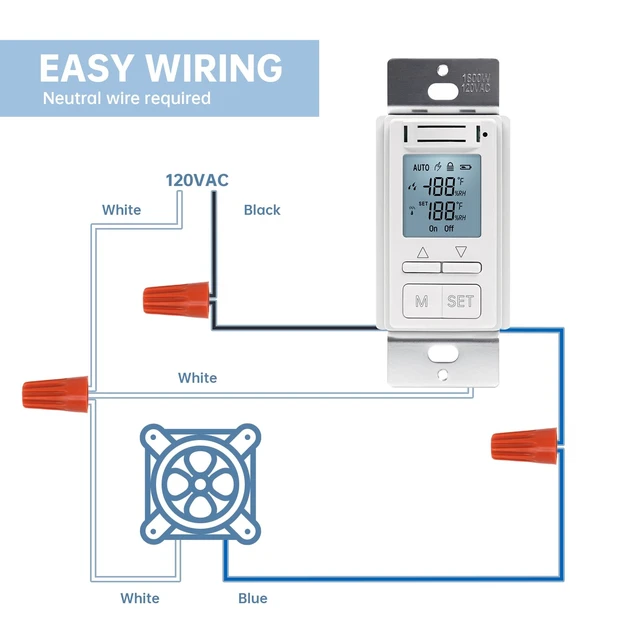Alt view image 6 of 7 - Smart Humidity Sensor Switch, Auto Bathroom Fan Control with Real-Time LCD Display, for Bathroom Basement Garage Moisture Protection, Neutral Wire Required