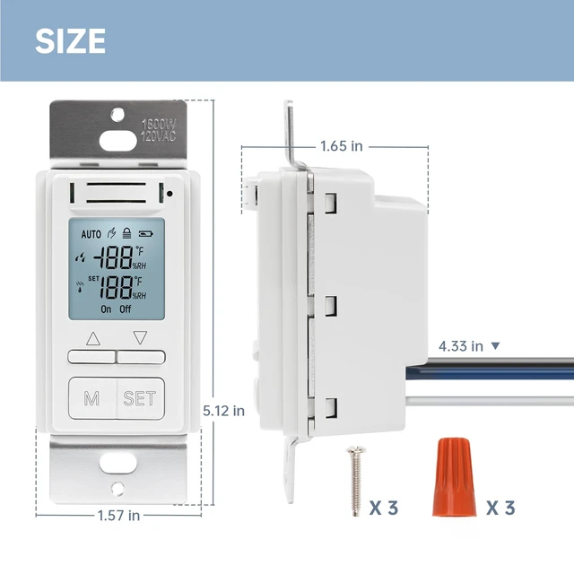 Alt view image 7 of 7 - Smart Humidity Sensor Switch, Auto Bathroom Fan Control with Real-Time LCD Display, for Bathroom Basement Garage Moisture Protection, Neutral Wire Required