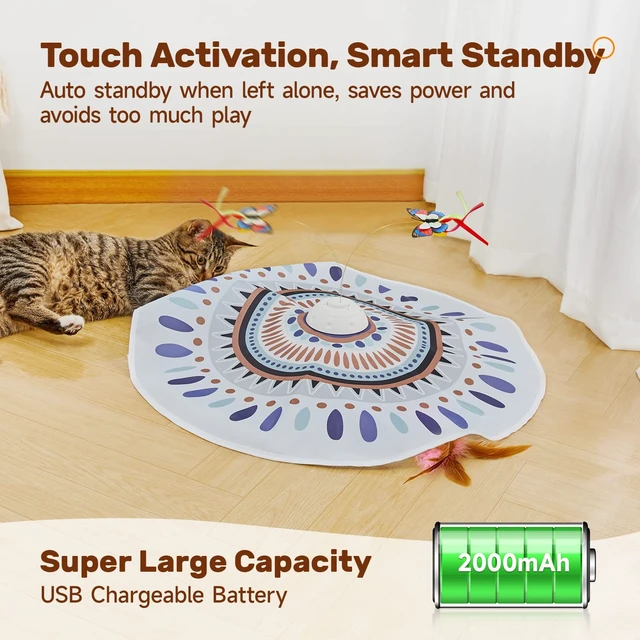 Alt view image 6 of 6 - Cat Toys Chargeable, 3in1 Hide and Seek for Kittens, Interactive Automatic Play, Fluttering Butterfly, Moving Wand Feather, Indoor Kitty Exercise 22.8 Inch Cover for All Breeds