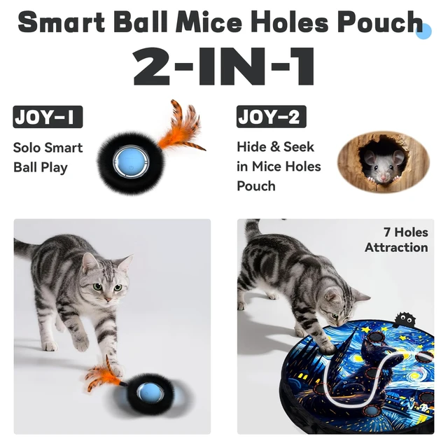 Alt view image 2 of 7 - Interactive Cat Toy for Indoor Cats, Motion Activated Ball &7-Hole Maze Mat | Hide and Seek Exercise Game for Indoor Cats, Automatic Moving Cat Ball in Pouch, Rechargeable Kitten Toys (Starry Night)