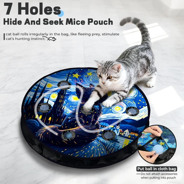 Alt view image 3 of 7 - Interactive Cat Toy for Indoor Cats, Motion Activated Ball &7-Hole Maze Mat | Hide and Seek Exercise Game for Indoor Cats, Automatic Moving Cat Ball in Pouch, Rechargeable Kitten Toys (Starry Night)