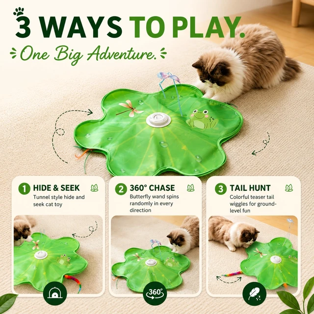 Alt view image 2 of 7 - Interactive Cat Toys for Indoor Cats, Automatic Rechargeable Cat Toy | Hide & Seek Feather Teaser, 360° Moving Butterfly, Bird Chirping, 3 Play Modes, USB-C Charging, Cat Enrichment Toy