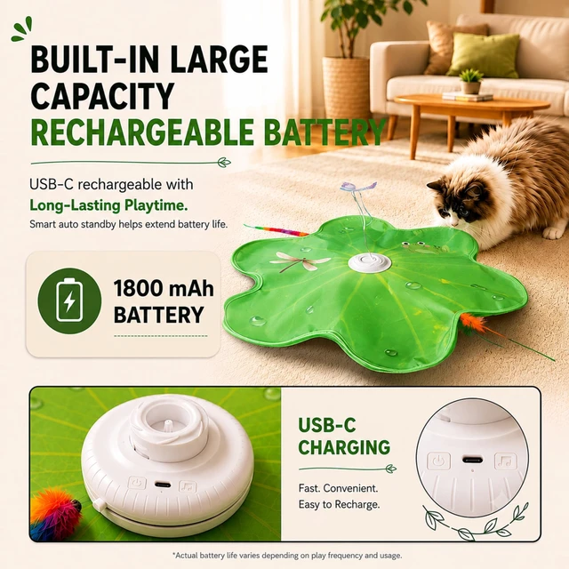 Alt view image 4 of 7 - Interactive Cat Toys for Indoor Cats, Automatic Rechargeable Cat Toy | Hide & Seek Feather Teaser, 360° Moving Butterfly, Bird Chirping, 3 Play Modes, USB-C Charging, Cat Enrichment Toy