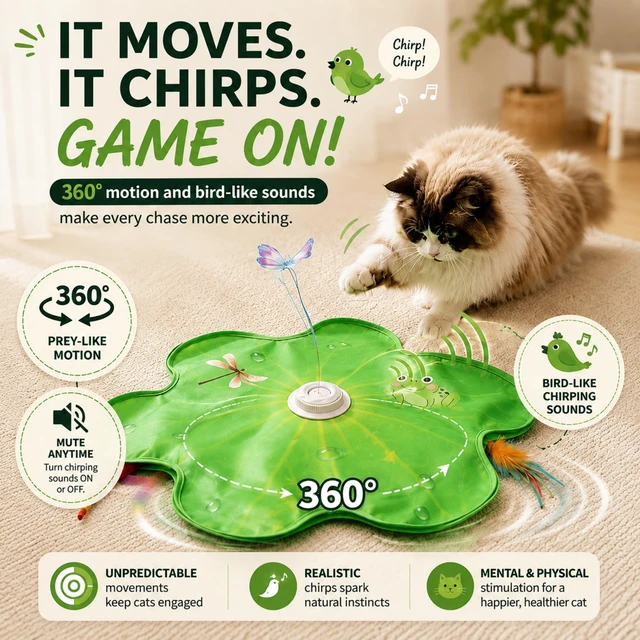 Alt view image 3 of 7 - Interactive Cat Toys for Indoor Cats, Automatic Rechargeable Cat Toy | Hide & Seek Feather Teaser, 360° Moving Butterfly, Bird Chirping, 3 Play Modes, USB-C Charging, Cat Enrichment Toy
