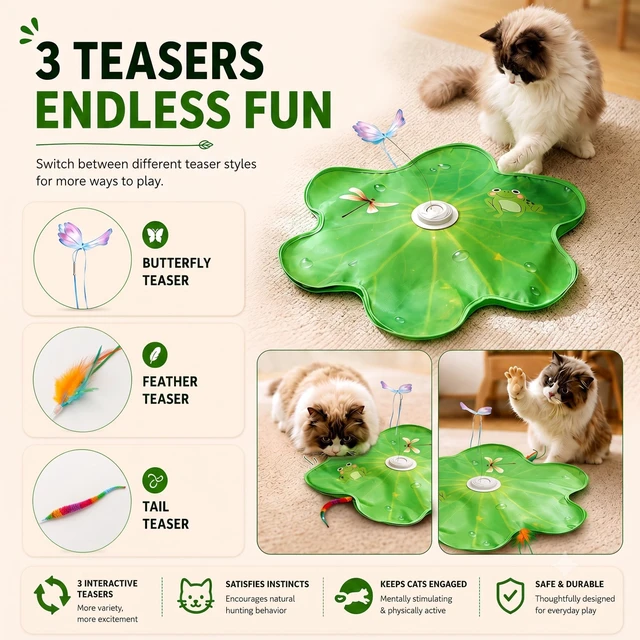 Alt view image 5 of 7 - Interactive Cat Toys for Indoor Cats, Automatic Rechargeable Cat Toy | Hide & Seek Feather Teaser, 360° Moving Butterfly, Bird Chirping, 3 Play Modes, USB-C Charging, Cat Enrichment Toy