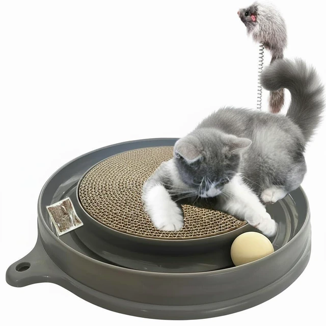 Main image of Cat Scratcher Toy with Ball Track for Indoor Cats and Kittens, Gray | 3 in 1 Interactive Cat Toy, Cat Scratch Pad with Cat Ball Toy and Cat Mouse Toy, for Chasing Exercise, Protect Furniture