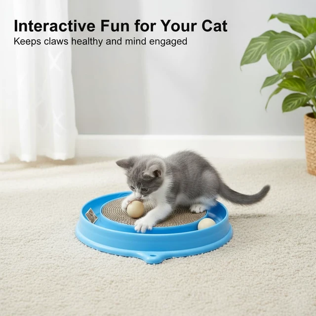 Alt view image 3 of 7 - Cat Scratcher Toy with Ball Track for Indoor Cats and Kittens, Gray | 3 in 1 Interactive Cat Toy, Cat Scratch Pad with Cat Ball Toy and Cat Mouse Toy, for Chasing Exercise, Protect Furniture