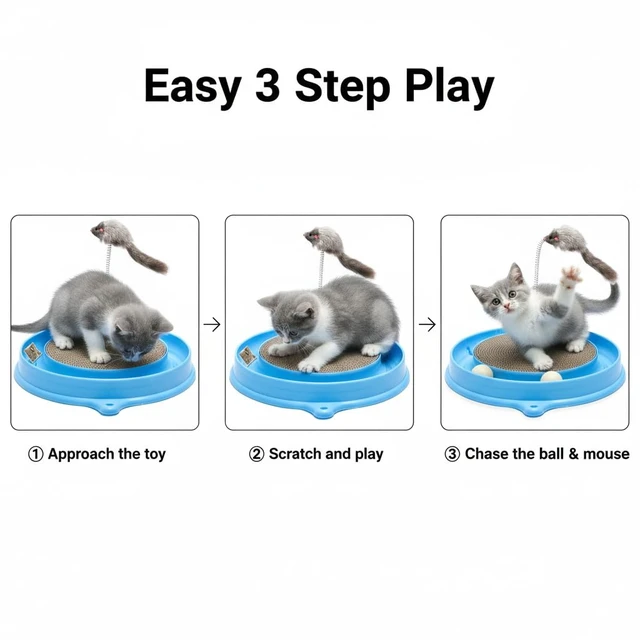 Alt view image 4 of 7 - Cat Scratcher Toy with Ball Track for Indoor Cats and Kittens, Gray | 3 in 1 Interactive Cat Toy, Cat Scratch Pad with Cat Ball Toy and Cat Mouse Toy, for Chasing Exercise, Protect Furniture