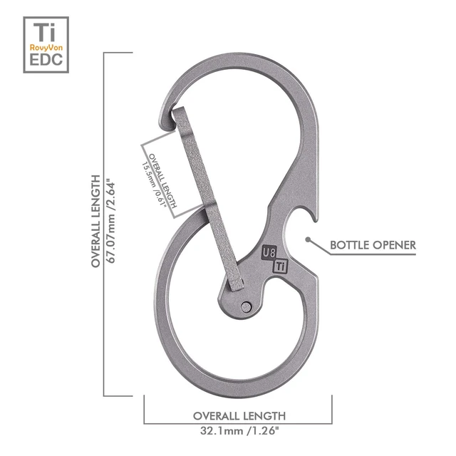 Alt view image 4 of 7 - U8 Small Keychain Carabiner Titanium EDC Clip with Bottle Opener | Heavy Duty Car Key Organizer, 8-Shaped Carabiner Quick Release Rust-Resistant for Camping Hiking and Backpack Use