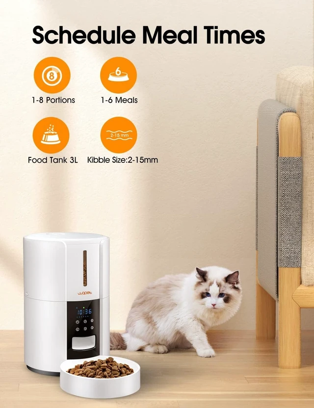 Alt view image 2 of 6 - Automatic Cat Feeder, 3L Cat Food Dispenser, Automatic Dog Feeder, Timed Feeder 6 Meals Daily with Portion Control, 10s Voice Recording, Backup Power