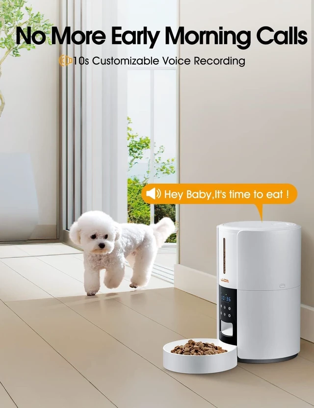 Alt view image 3 of 6 - Automatic Cat Feeder, 3L Cat Food Dispenser, Automatic Dog Feeder, Timed Feeder 6 Meals Daily with Portion Control, 10s Voice Recording, Backup Power