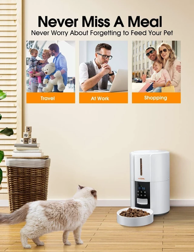 Alt view image 4 of 6 - Automatic Cat Feeder, 3L Cat Food Dispenser, Automatic Dog Feeder, Timed Feeder 6 Meals Daily with Portion Control, 10s Voice Recording, Backup Power