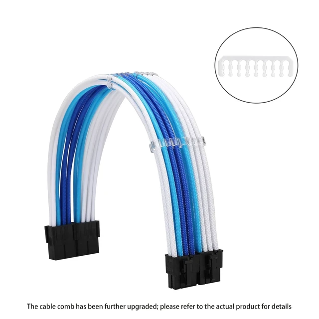Alt view image 2 of 6 - PSU Cable Extension Kit 18AWG Sleeved, 24 Pin ATX + 8 Pin EPS + Dual 8 Pin PCI-E, Custom PC Cable Extensions with Combs for Clean Cable Management & Gaming PC Build (White Sky Blue Blue)