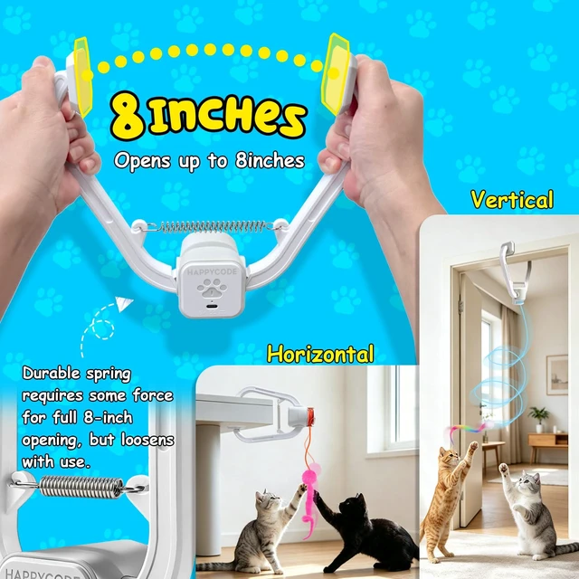 Alt view image 5 of 7 - Automatic Interactive Cat Toy for Indoor Cats, Doorway Cat Kittens Toys | Moving Flying Enrichment Cat Feather Toys, 360° Rotation, Random Jumping, Door Clip Design, 2 Motion Modes