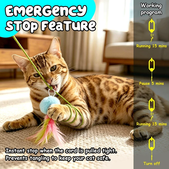 Alt view image 6 of 7 - Automatic Interactive Cat Toy for Indoor Cats, Doorway Cat Kittens Toys | Moving Flying Enrichment Cat Feather Toys, 360° Rotation, Random Jumping, Door Clip Design, 2 Motion Modes