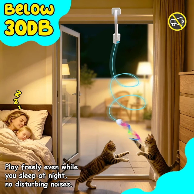 Alt view image 7 of 7 - Automatic Interactive Cat Toy for Indoor Cats, Doorway Cat Kittens Toys | Moving Flying Enrichment Cat Feather Toys, 360° Rotation, Random Jumping, Door Clip Design, 2 Motion Modes