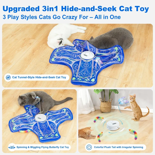 Alt view image 2 of 6 - Interactive Cat Toys for Indoor Cats,Automatic Kitten Tunnel Toy | Rechargeable Touch Activated, Hide and Seek Design, Colorful Fluffy Tail & Butterfly, Cat Enrichment Toy for Bored Cats