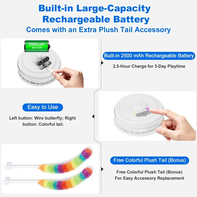 Alt view image 5 of 6 - Interactive Cat Toys for Indoor Cats,Automatic Kitten Tunnel Toy | Rechargeable Touch Activated, Hide and Seek Design, Colorful Fluffy Tail & Butterfly, Cat Enrichment Toy for Bored Cats