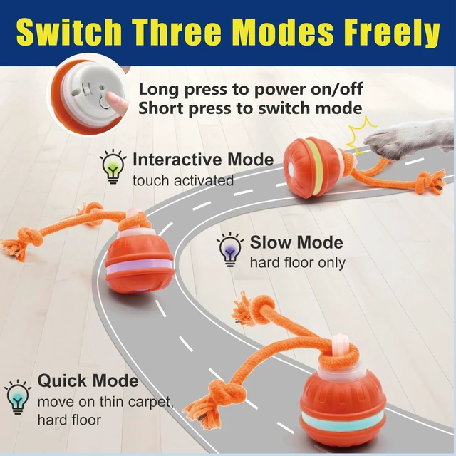 Alt view image 5 of 7 - BIONEMAGILI Self-Rolling Dog Ball - Touch-Activated Interactive Dog Toys with 3 Modes & Bird Chirping Sounds |Puppy-Proof TPR Material (for Small/Medium Dogs 11-55 lbs) Blue and Orange (Orange)